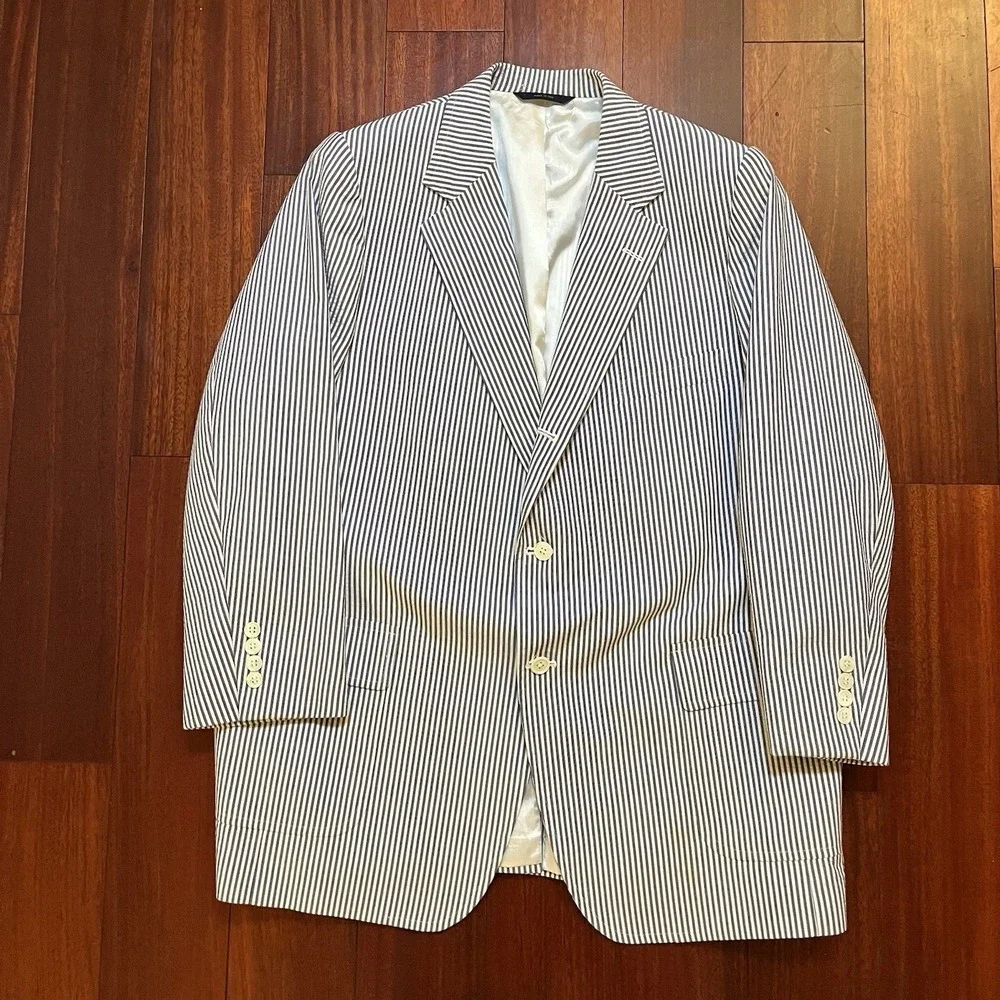 BROOKS BROTHERS Blazer Men 46 Short Wool USA Union Stripe Seersucker Suit Coat